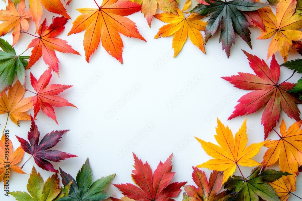 Autumn Maple Leaves Flat Lay White Background created with Generative AI Autumn Maple Leaves Flat Lay White Background created with Generative AI