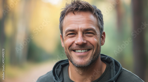 A man with visible scars, smiling confidently, natural background, unretouched, embracing individuality, strong and authentic