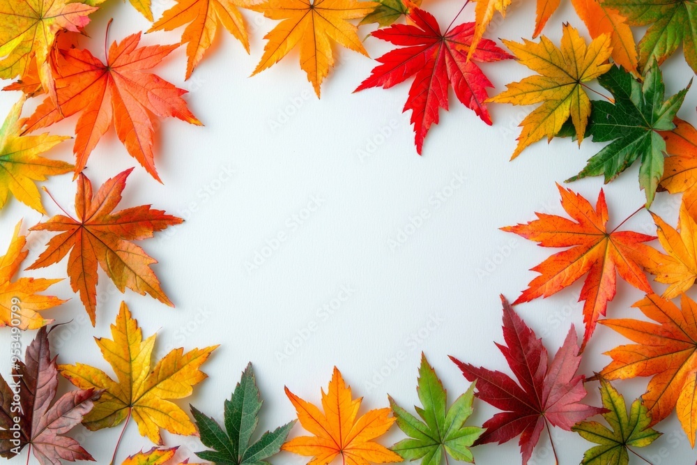 Autumn Maple Leaves Flat Lay White Background created with Generative AI Autumn Maple Leaves Flat Lay White Background created with Generative AI