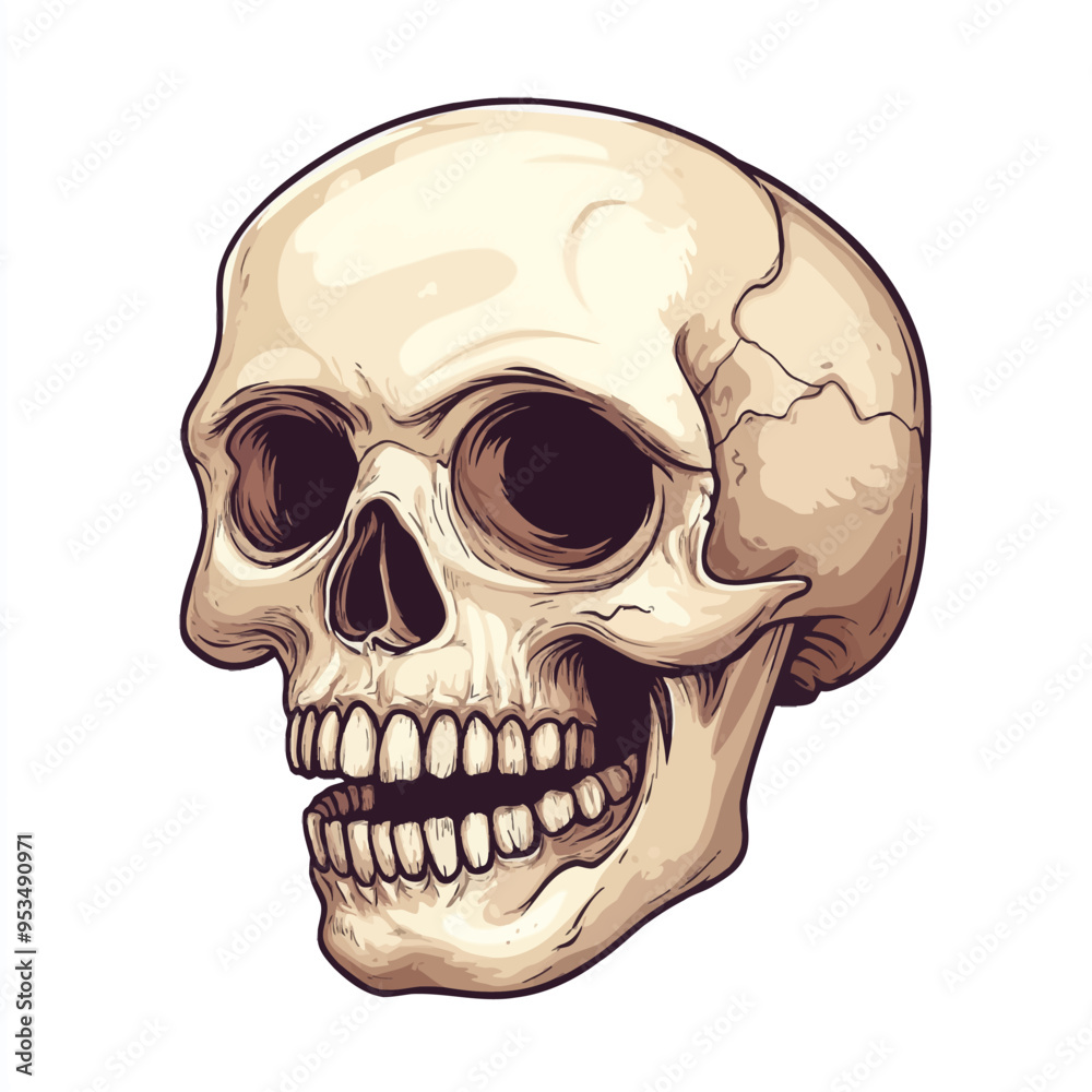 Obraz premium Skull Head illustration design using hat, viking, and smoke for resource design