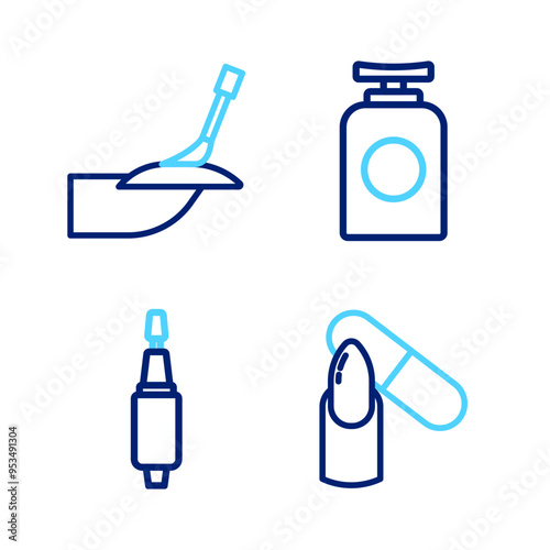 Set line Nail file, Milling cutter for manicure, Tube of hand cream and Manicure icon. Vector