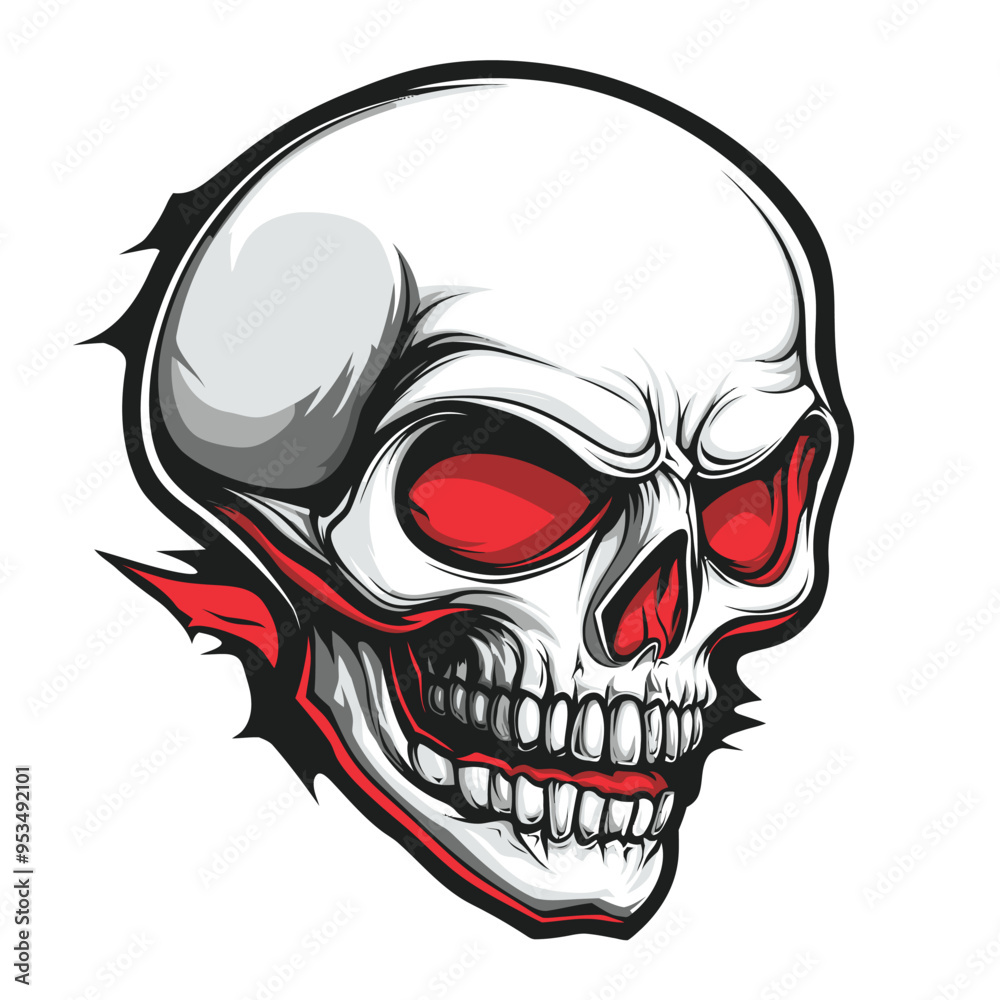 Fototapeta premium Skull Head illustration design using hat, viking, and smoke for resource design