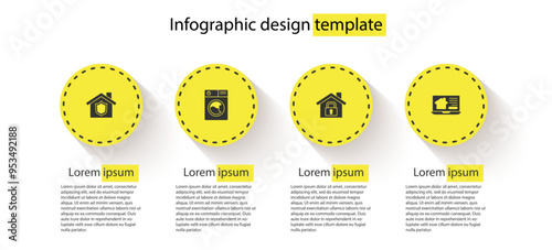 Set House with shield, Washer, under protection and Online real estate house. Business infographic template. Vector