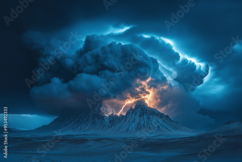 thunder in the clouds An awe-inspiring photo of a severe weather event, like a dramatic lightning storm or snow-covered landscape, highlighting nature’s power photo