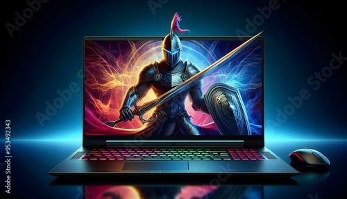 gaming laptop with 3D effects knight wallpaper 