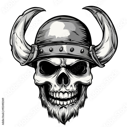 Skull Head illustration design using hat, viking, and smoke for resource design
