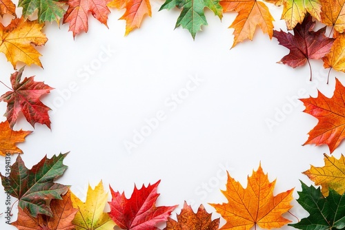 Autumn Maple Leaves Flat Lay White Background created with Generative AI