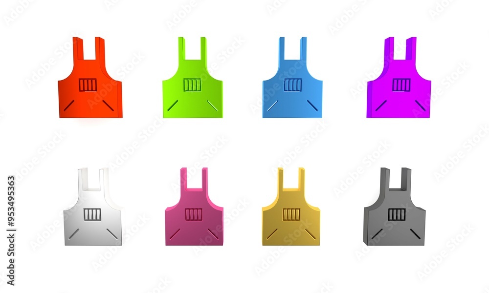 Colorful Kitchen apron icon isolated on white background. Chef uniform for cooking. Minimalism concept. 3D render illustration Colorful Kitchen apron icon isolated on white background. Chef uniform for cooking. Minimalism concept. 3D render illustration