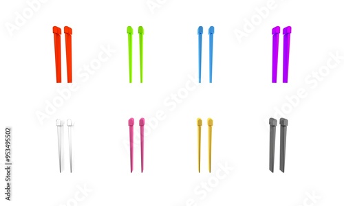 Colorful Food chopsticks icon isolated on white background. Wooden Chinese sticks for Asian dishes. Oriental utensils. Minimalism concept. 3D render illustration