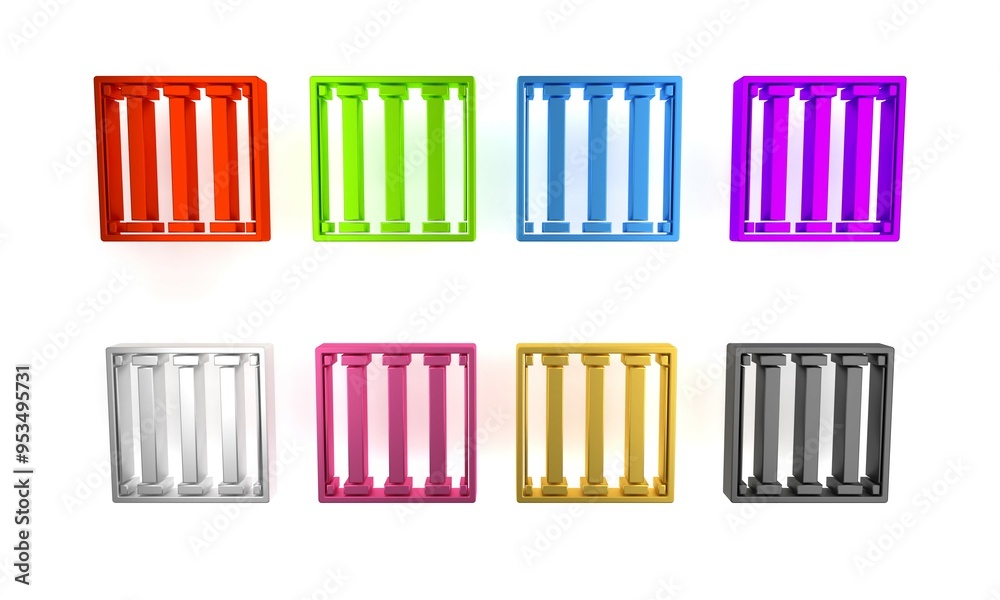 Colorful Prison window icon isolated on white background. Minimalism concept. 3D render illustration Colorful Prison window icon isolated on white background. Minimalism concept. 3D render illustration