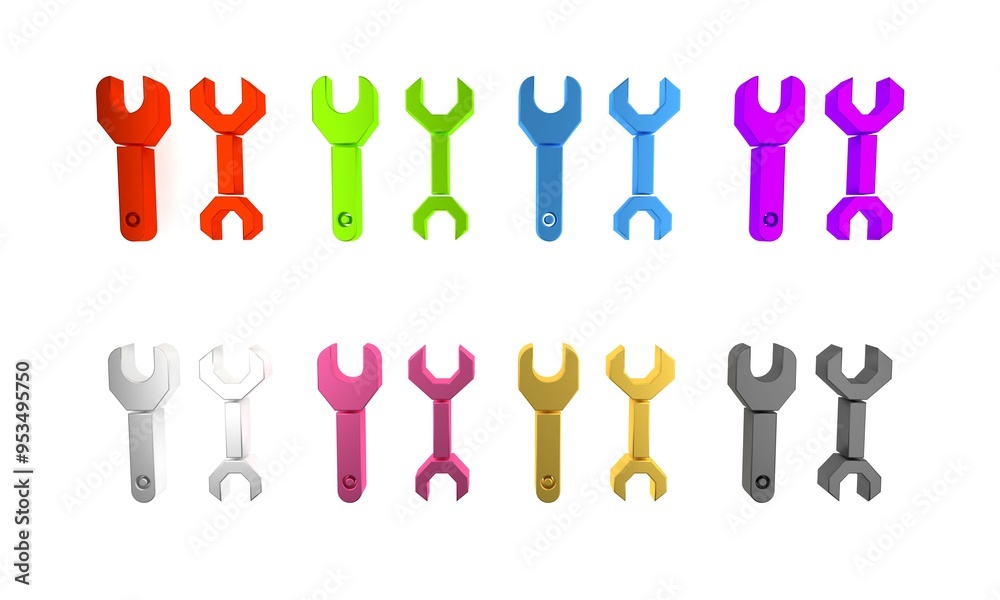 Colorful Spanner icon isolated on white background. Minimalism concept. 3D render illustration Colorful Spanner icon isolated on white background. Minimalism concept. 3D render illustration