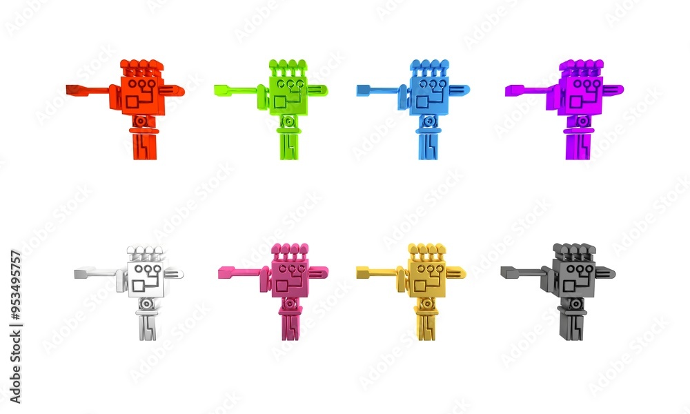 Obraz premium Colorful Mechanical robot hand and screwdriver tool icon isolated on white background. Robotic arm symbol. Technological concept. Minimalism concept. 3D render illustration