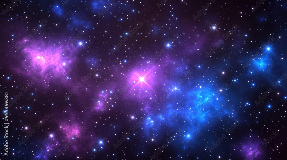 Fototapeta premium Purple and blue stars in a space background