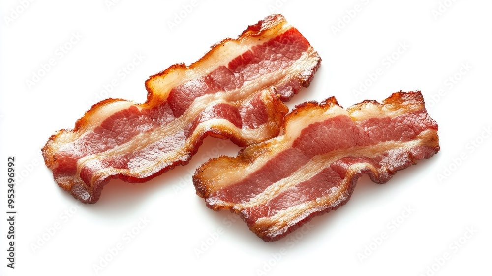 Bacon-style strips of bacon on a white background Bacon-style strips of bacon on a white background