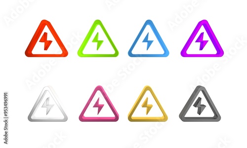 Free Download Colorful High voltage sign icon isolated on white background. Danger symbol. Arrow in triangle. Warning icon. Minimalism concept. 3D render illustration - GFXLoad