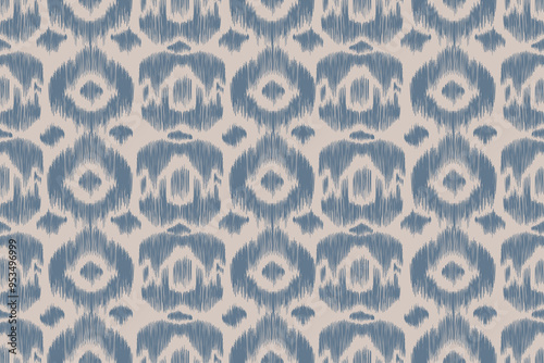 Geometric pattern ogee pattern Ethnic Embroidery seamless wallpaper indigo blue Ikat texture vintage Thai silk woven fabric style vector illustration