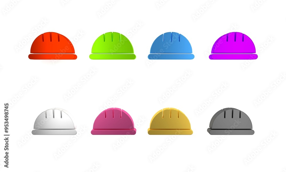 Fototapeta premium Colorful Worker safety helmet icon isolated on white background. Minimalism concept. 3D render illustration