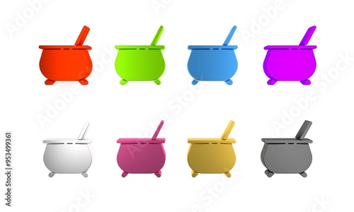 Colorful Witch cauldron icon isolated on white background. Happy Halloween party. Minimalism concept. 3D render illustration