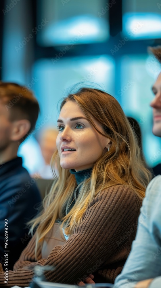 Competitive intelligence course, managers sitting in the classroom looking at the dashboard and listening Competitive intelligence course, managers sitting in the classroom looking at the dashboard and listening