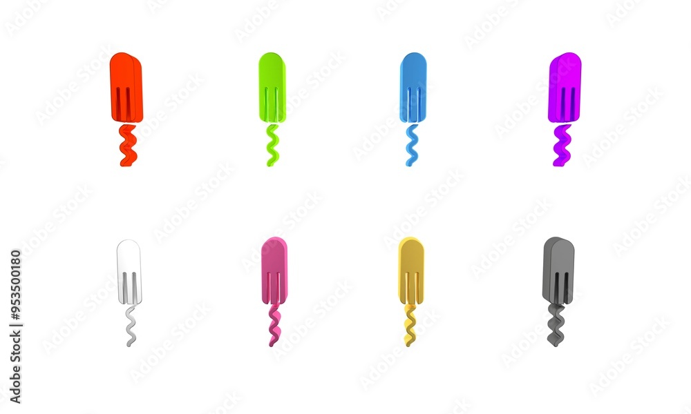 Colorful Menstruation and sanitary tampon icon isolated on white background. Feminine hygiene product. Minimalism concept. 3D render illustration Colorful Menstruation and sanitary tampon icon isolated on white background. Feminine hygiene product. Minimalism concept. 3D render illustration