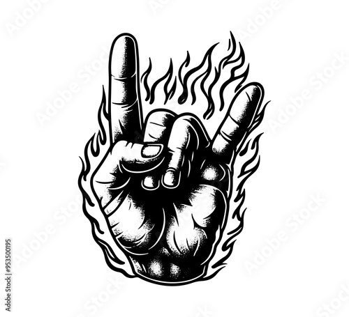 rock metal hand gesture hand drawn sketch vector