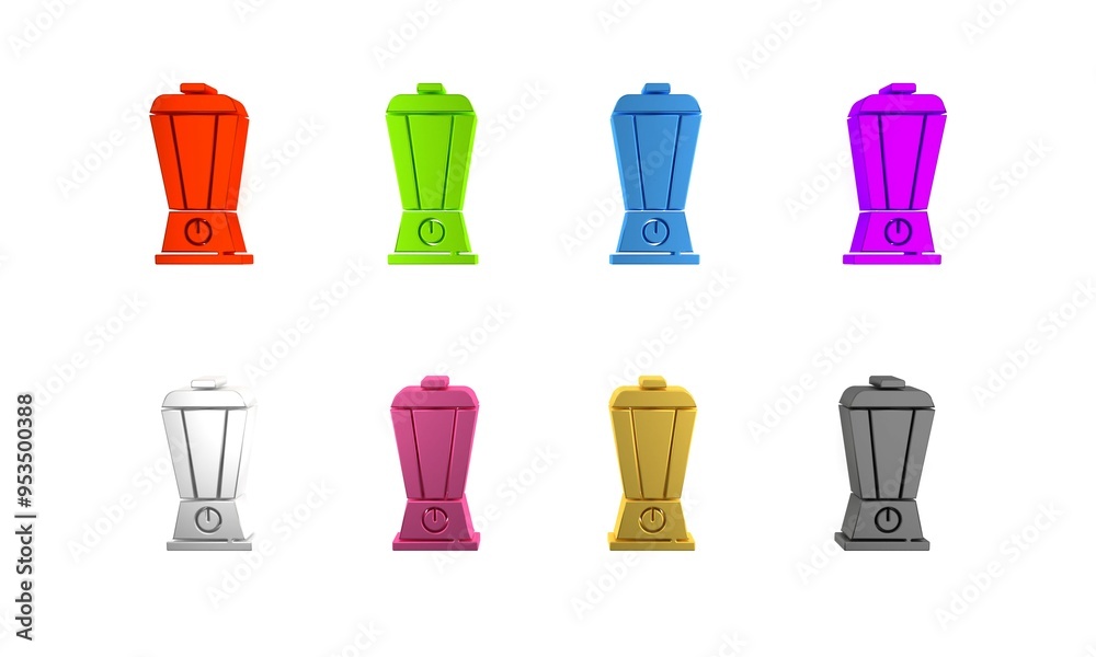 Colorful Blender icon isolated on white background. Kitchen electric stationary blender with bowl. Cooking smoothies, cocktail or juice. Minimalism concept. 3D render illustration Colorful Blender icon isolated on white background. Kitchen electric stationary blender with bowl. Cooking smoothies, cocktail or juice. Minimalism concept. 3D render illustration