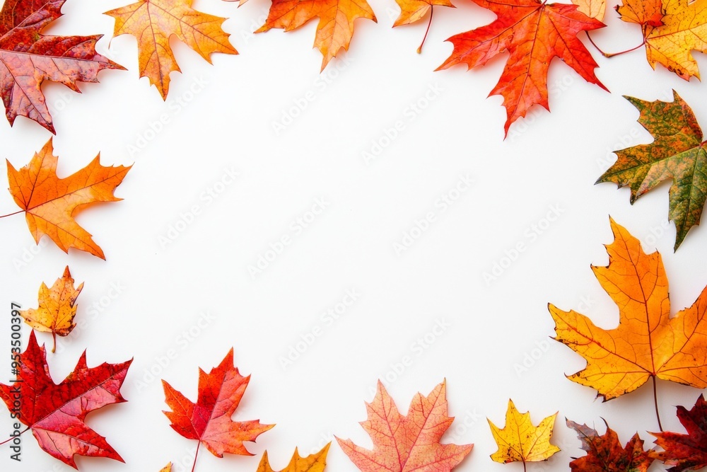 Autumn Maple Leaves Flat Lay White Background created with Generative AI Autumn Maple Leaves Flat Lay White Background created with Generative AI