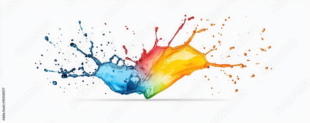 Vibrant splash of colorful paint against a white background, creating a dynamic and energetic abstract composition. Vibrant splash of colorful paint against a white background, creating a dynamic and energetic abstract composition.