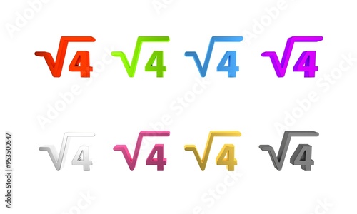 Colorful Square root of 4 glyph icon isolated on white background. Mathematical expression. Minimalism concept. 3D render illustration