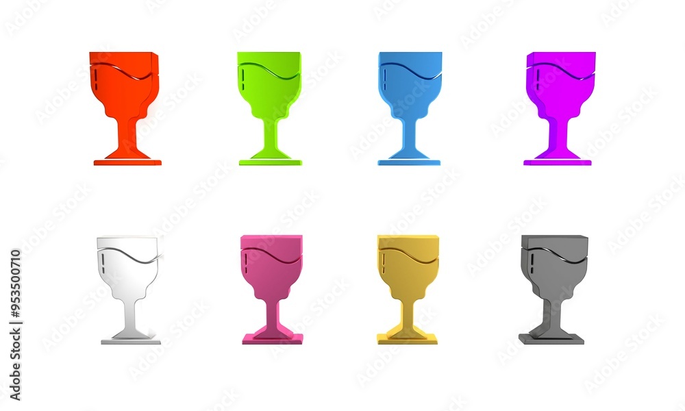 Colorful Wine glass icon isolated on white background. Wineglass icon. Goblet symbol. Glassware sign. Happy Easter. Minimalism concept. 3D render illustration