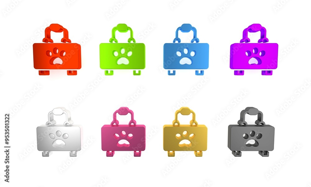 Colorful Pet first aid kit icon isolated on white background. Dog or cat paw print. Clinic box. Minimalism concept. 3D render illustration Colorful Pet first aid kit icon isolated on white background. Dog or cat paw print. Clinic box. Minimalism concept. 3D render illustration