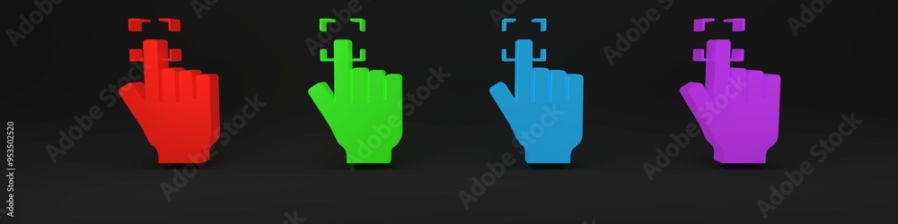 Colorful Fingerprint icon isolated on black background. ID app icon. Identification sign. Touch id. Minimalism concept. 3D render illustration Colorful Fingerprint icon isolated on black background. ID app icon. Identification sign. Touch id. Minimalism concept. 3D render illustration