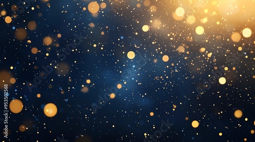 abstract background with Dark blue and gold particle. Christmas Golden light shine particles bokeh on navy blue background. Gold foil texture. Holiday concept.