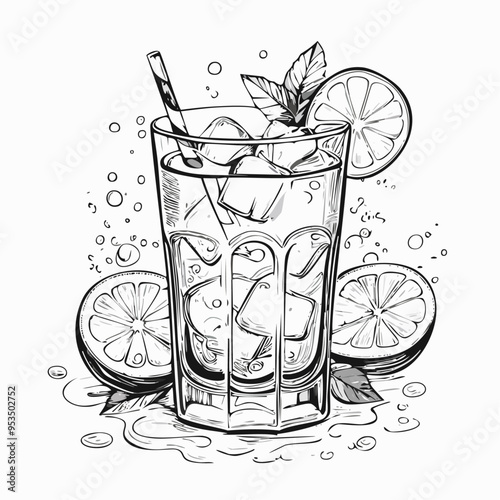 Cocktail Drink Beverage Water Menu Liquid Sketch Style