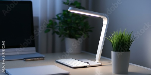 Wallpaper Mural Desk lamp, laptop, notebook, plants, and phone. Torontodigital.ca