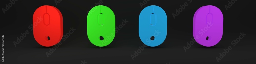 Colorful Computer mouse icon isolated on black background. Optical with wheel symbol. Minimalism concept. 3D render illustration Colorful Computer mouse icon isolated on black background. Optical with wheel symbol. Minimalism concept. 3D render illustration