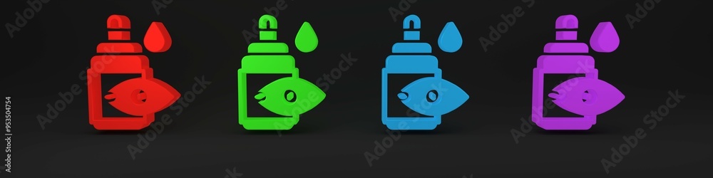 Colorful Eye drop bottle icon isolated on black background. Minimalism concept. 3D render illustration Colorful Eye drop bottle icon isolated on black background. Minimalism concept. 3D render illustration
