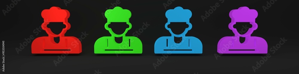 Colorful Cook icon isolated on black background. Chef symbol. Minimalism concept. 3D render illustration Colorful Cook icon isolated on black background. Chef symbol. Minimalism concept. 3D render illustration