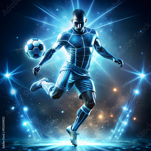 futuristic football soccer player with glowing light