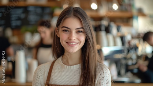 Wallpaper Mural Woman enjoying a cozy moment in a bustling coffee shop. Warm lighting and relaxed atmosphere make it perfect for themes related to lifestyle, relaxation, and social gatherings Torontodigital.ca