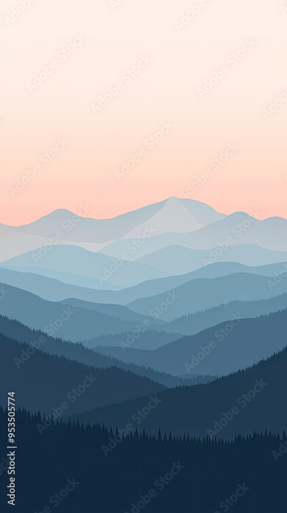 Obraz premium A Serene Panorama: Misty Mountains at Dawn, Bathed in Soft, Pastel Hues