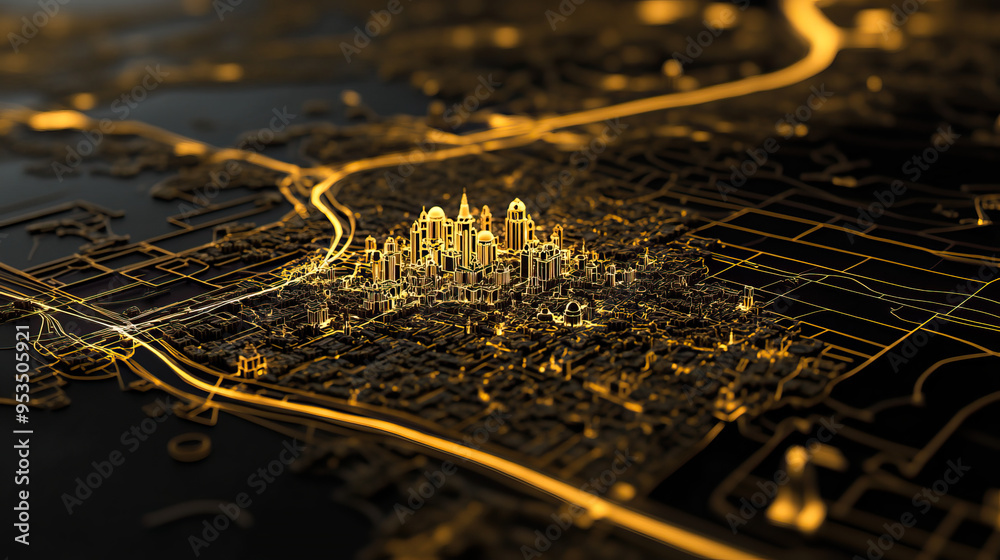 Technical aerial visual, 3D LiDAR GIS aerial map satellite scan model ...