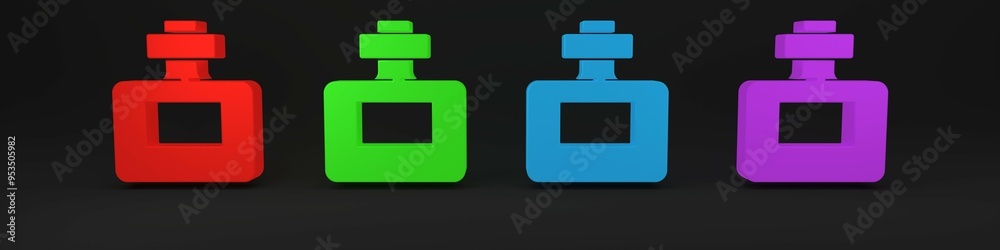 Colorful Perfume icon isolated on black background. Minimalism concept. 3D render illustration Colorful Perfume icon isolated on black background. Minimalism concept. 3D render illustration
