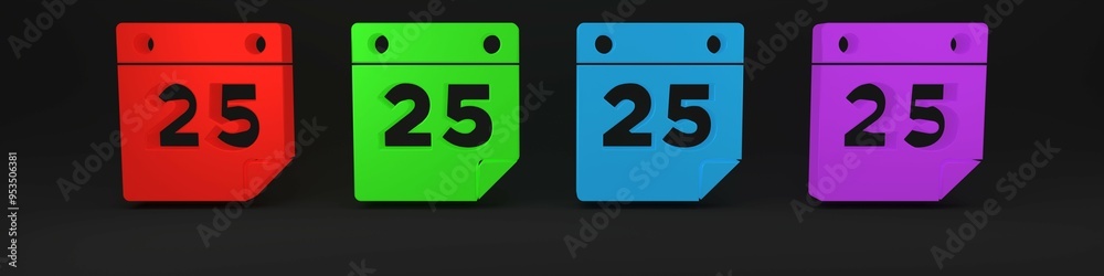 Colorful Calendar icon isolated on black background. Event reminder symbol. Merry Christmas and Happy New Year. Minimalism concept. 3D render illustration Colorful Calendar icon isolated on black background. Event reminder symbol. Merry Christmas and Happy New Year. Minimalism concept. 3D render illustration