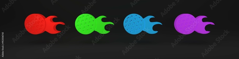 Colorful Golf ball icon isolated on black background. Minimalism concept. 3D render illustration Colorful Golf ball icon isolated on black background. Minimalism concept. 3D render illustration