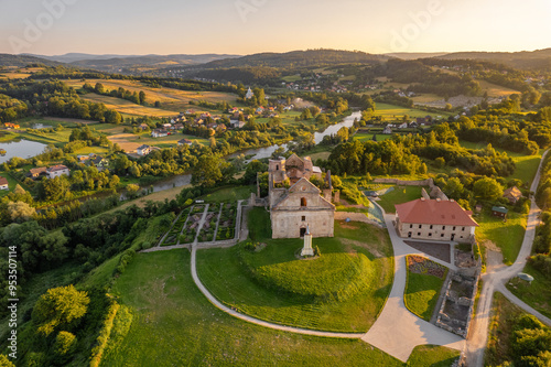 Aerial view of the ruins of the Discalced Carmelite Monastery in Zagorz, Poland photo