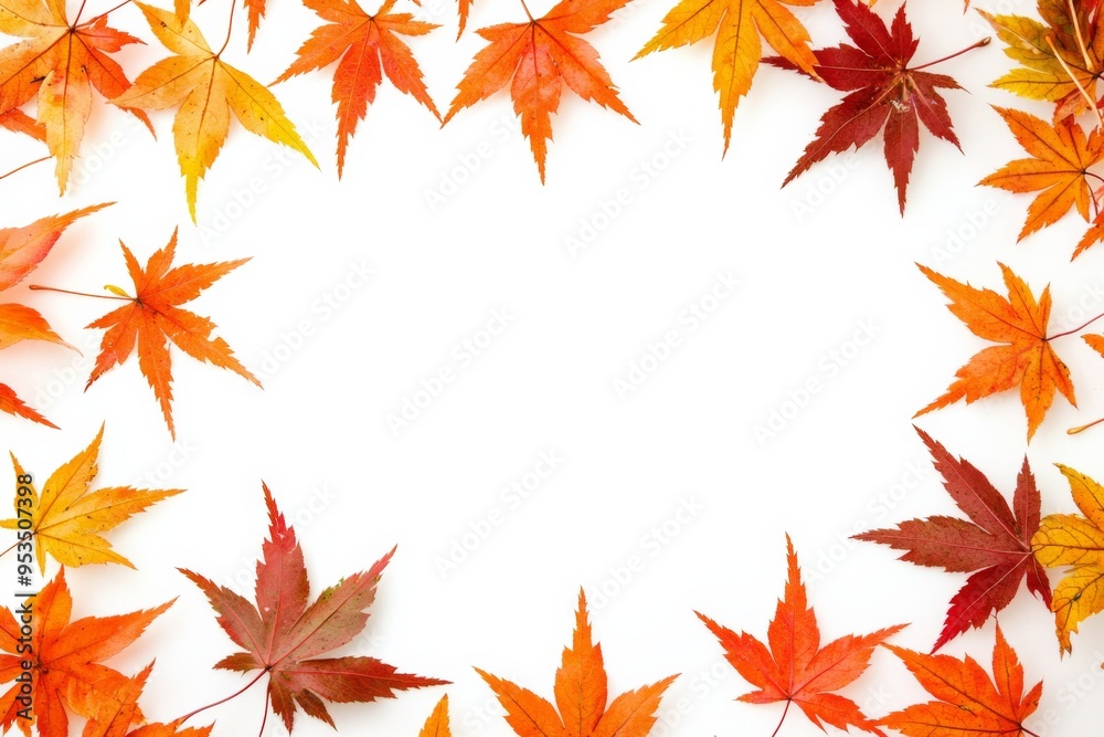 Autumn Maple Leaves Flat Lay White Background created with Generative AI Autumn Maple Leaves Flat Lay White Background created with Generative AI