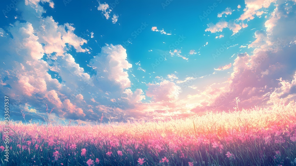 A Colorful Japanese Meadow Bathed in Sunset's Golden Glow - colorful japan meadow very Beautiful A Colorful Japanese Meadow Bathed in Sunset's Golden Glow - colorful japan meadow very Beautiful