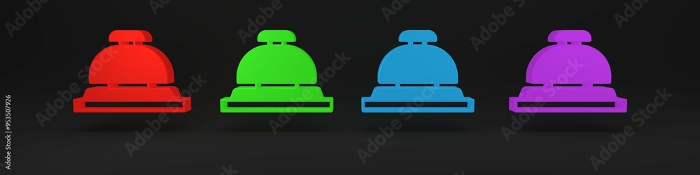 Colorful Hotel service bell icon isolated on black background. Reception bell. Minimalism concept. 3D render illustration Colorful Hotel service bell icon isolated on black background. Reception bell. Minimalism concept. 3D render illustration
