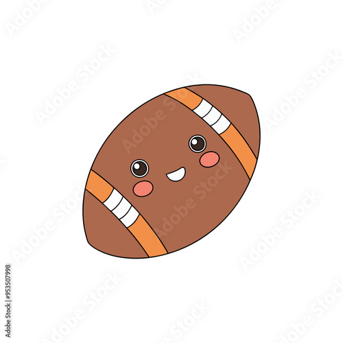 American football ball illustration kawaii, Funny and cute rugby ball smiling